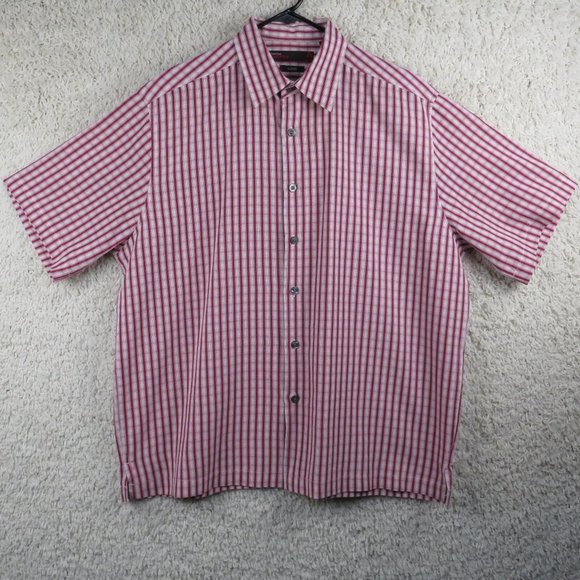 Perry Ellis* Men's Short Sleeve Button Down Curved Hem Sueded Plaid Shirt~ Large - Picture 11 of 12